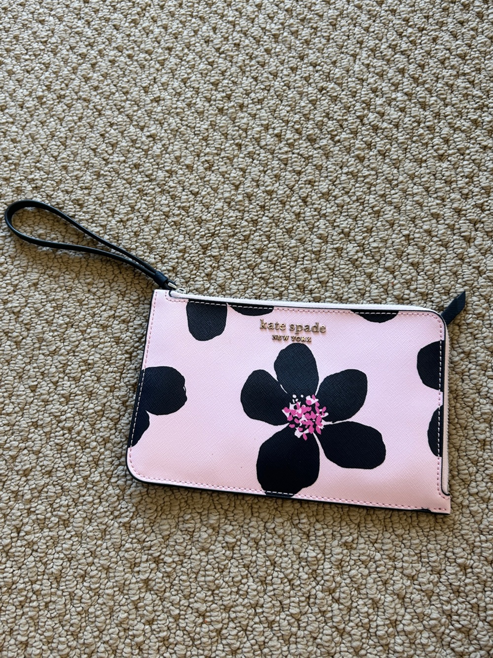 Kate Spade Pink and Black Floral Wristlet Purse